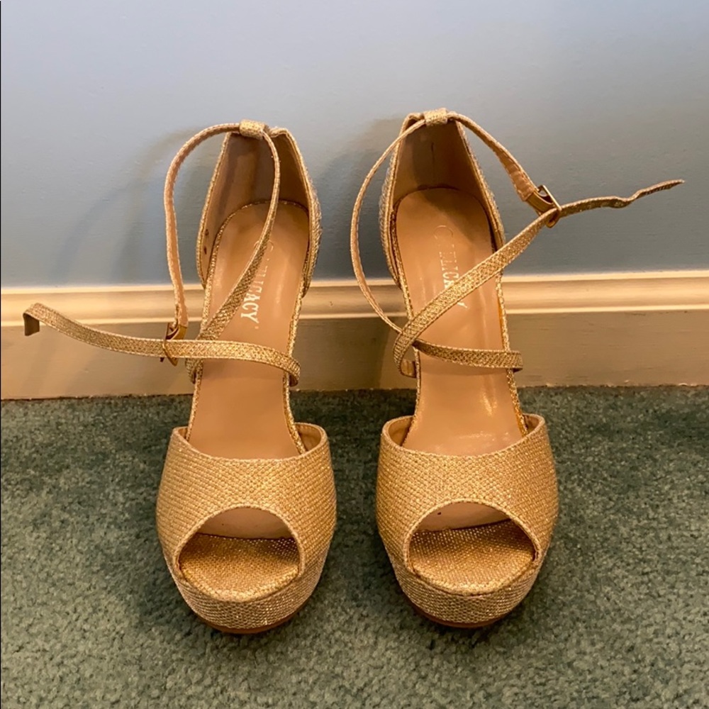 Gold open toe 4 inch heels